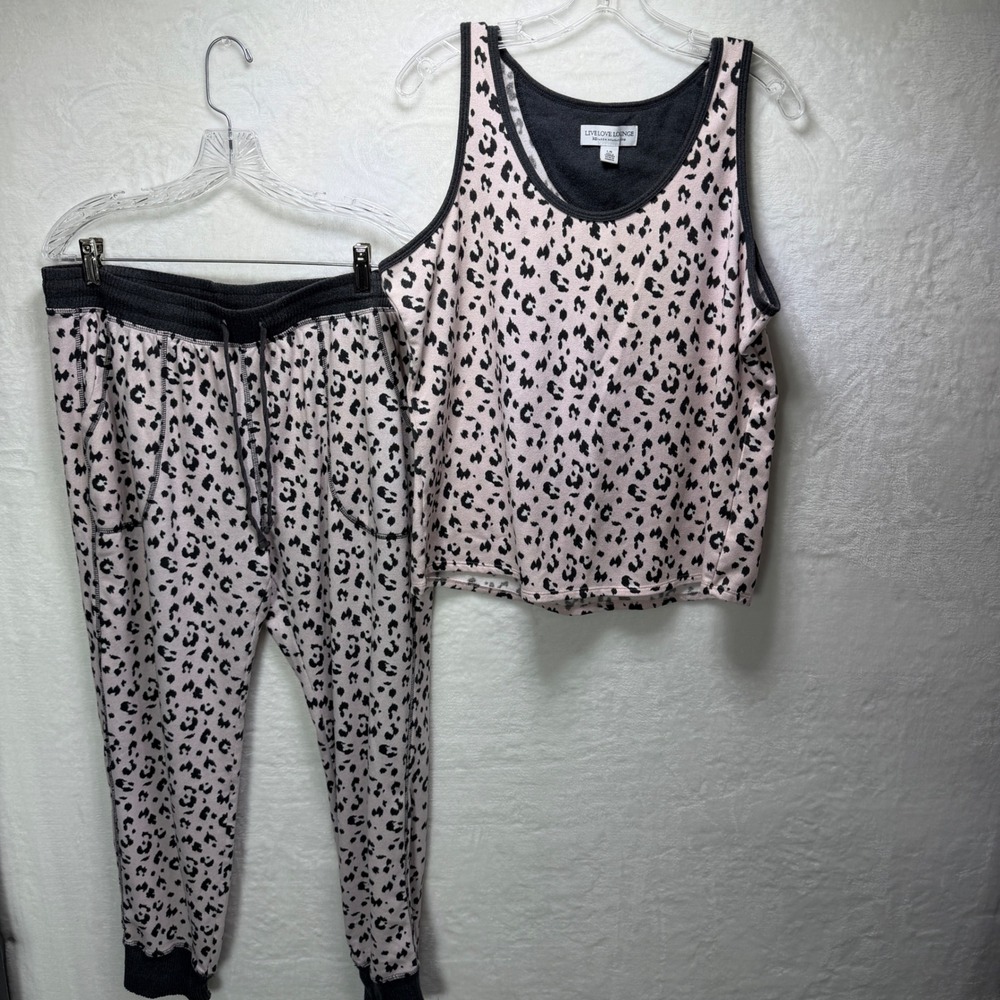 Karen Neuburger Live Love Lounge Pajamas Pink Leopard Print Tank Jogger Set L